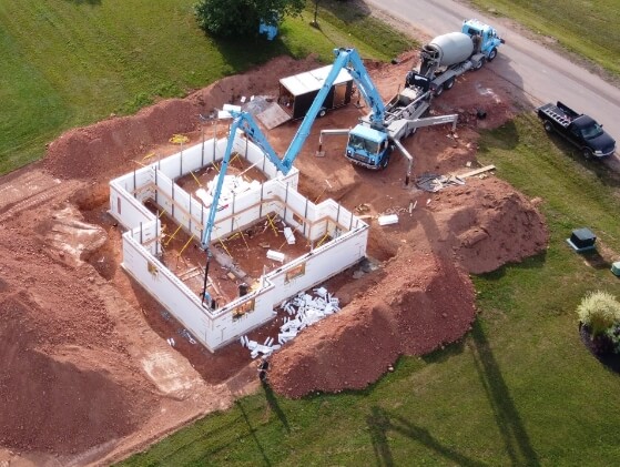 Aerial view of finished ICF basement
