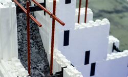 ICF blocks wall construction with rebar